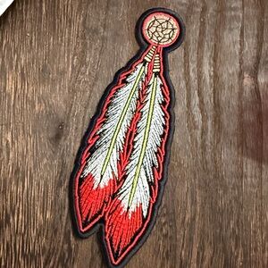 PATCH Red and White Dream Catcher Feather Patch